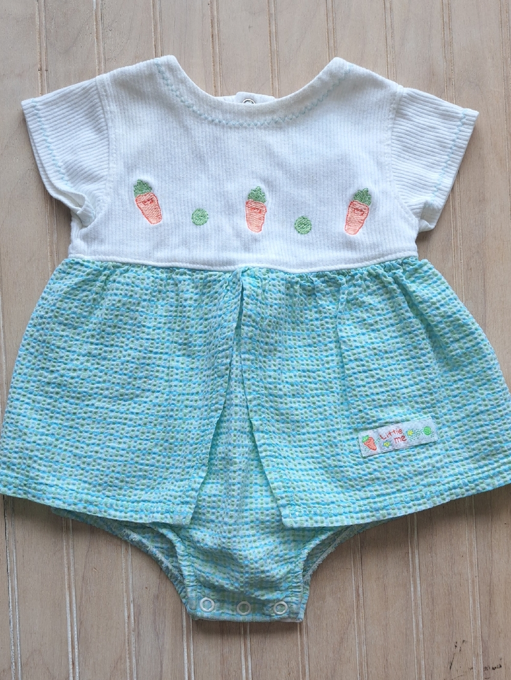 Little Me Carrot Seersucker Bubble Romper Dress 100% Cotton 6M Baby Girl Infant